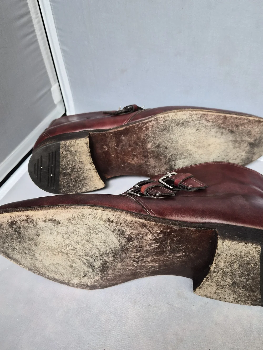 Hermes/John Lobb Double Monk Strap Ankle Boots - Burgundy Calfskin Size 43.5